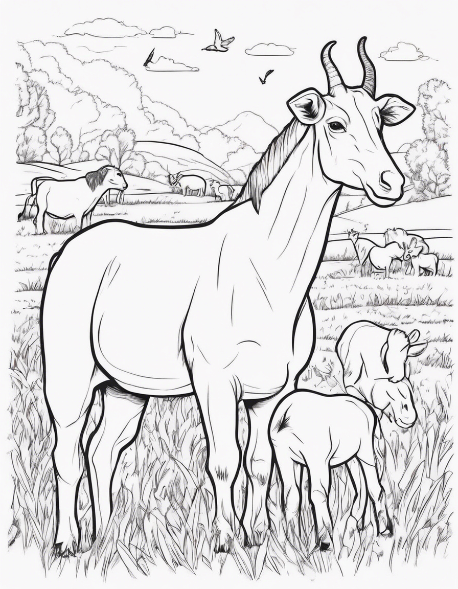 FARM ANIMAL WILD ANIMAL PET CAT DOG COW RABBIT DUCK HORSE PIG SHEEP CHICK DONKEY GIRAFFE CROCODILE LION TIGER SNAKE ZEBRA HIPPO KANGAROO HEN GOAT coloring page