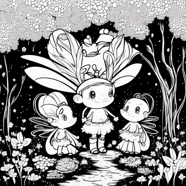 fairies in a magical forest, full of life, cartoon style, 2D, for children, cute 