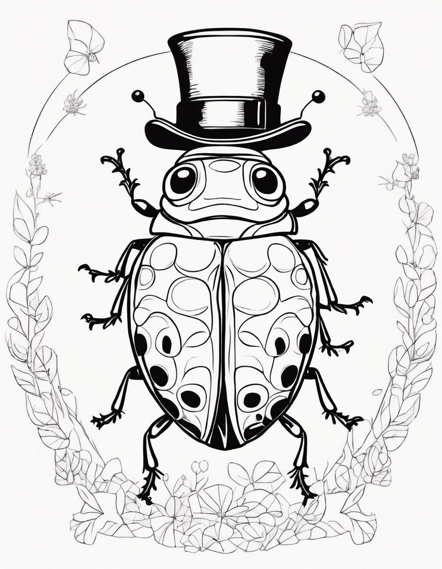 Ladybug wearing a top hat coloring page