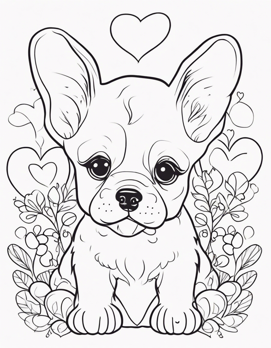 cute puppy with hearts coloring page