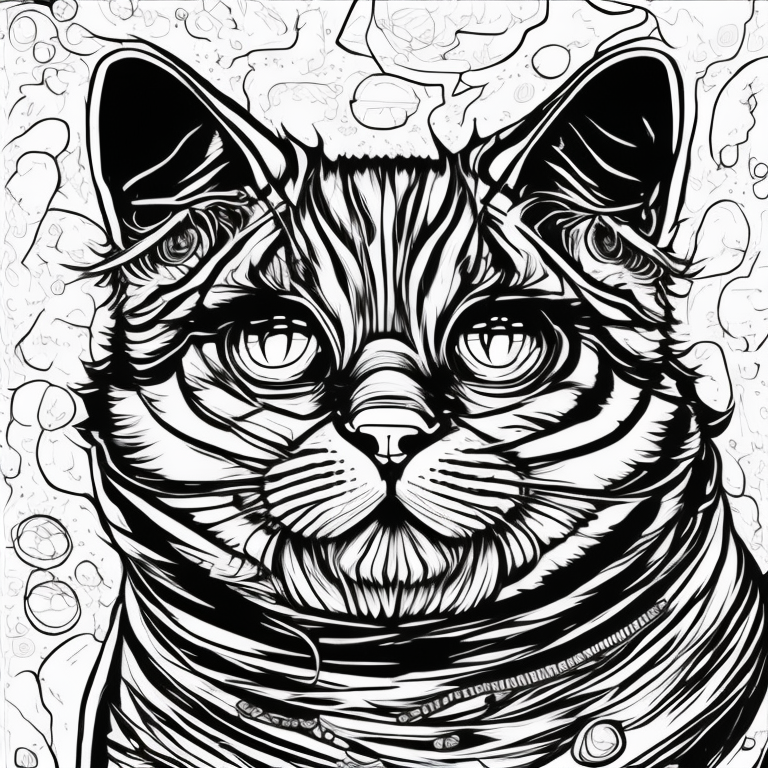 Faça um desenho em estilo realista de um gato e uma estatua coloring page