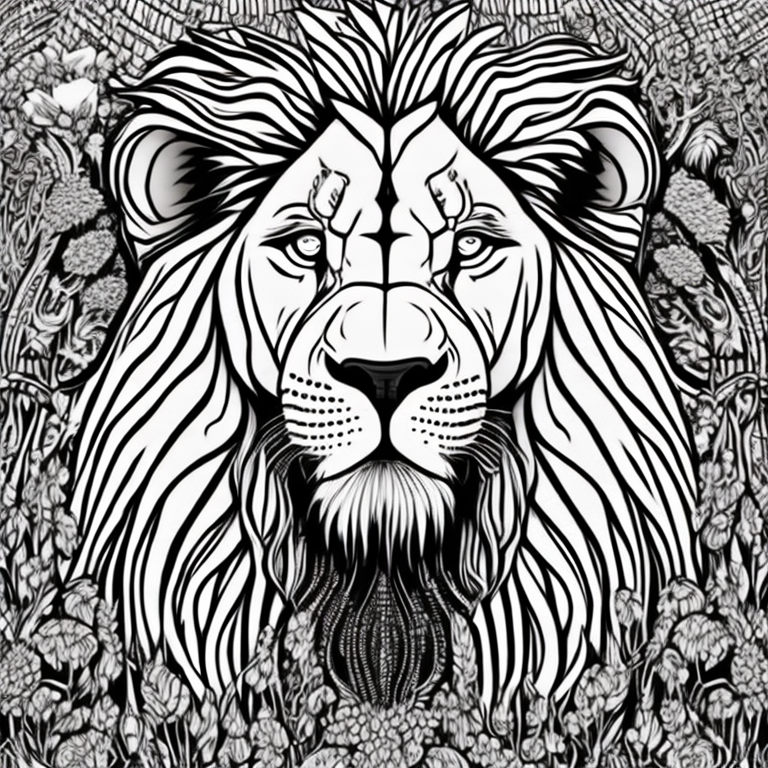 Lion Color page for adults, madala,Simplicity and clean lines, Easy to color line art, Simplistic lines,Continuous line drawing, Minimalism , Simplified details Line drawing style, Minimalist aesthetic, white background , trending on artstation, sharp focus, studio photo, intricate details, highly detailed, by greg rutkowski