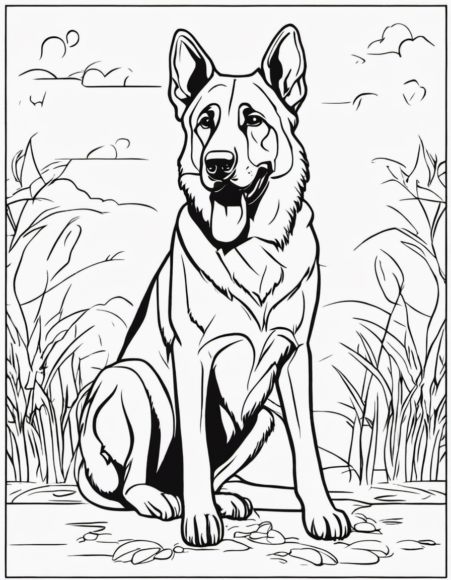german shepherd for children coloring page