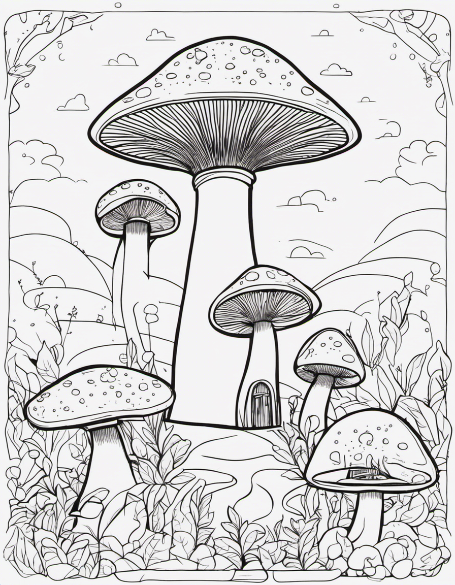 mushroom shaped house, cute coloring page