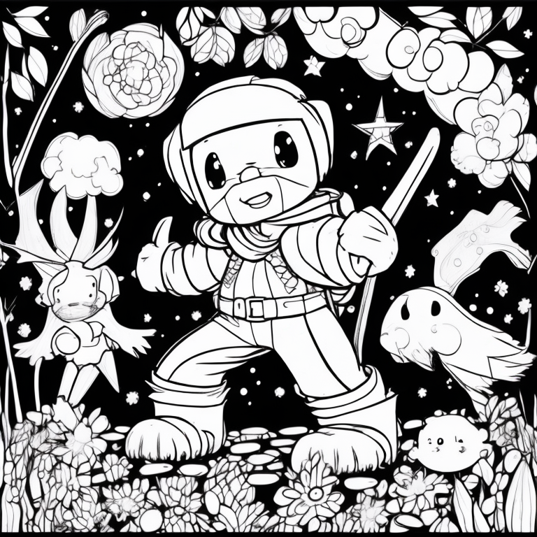 create a children's coloring book with children's characters with 40 pages, each character being different on each page coloring page