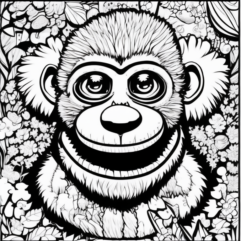 crie um macaco preto e branco para colorir coloring page