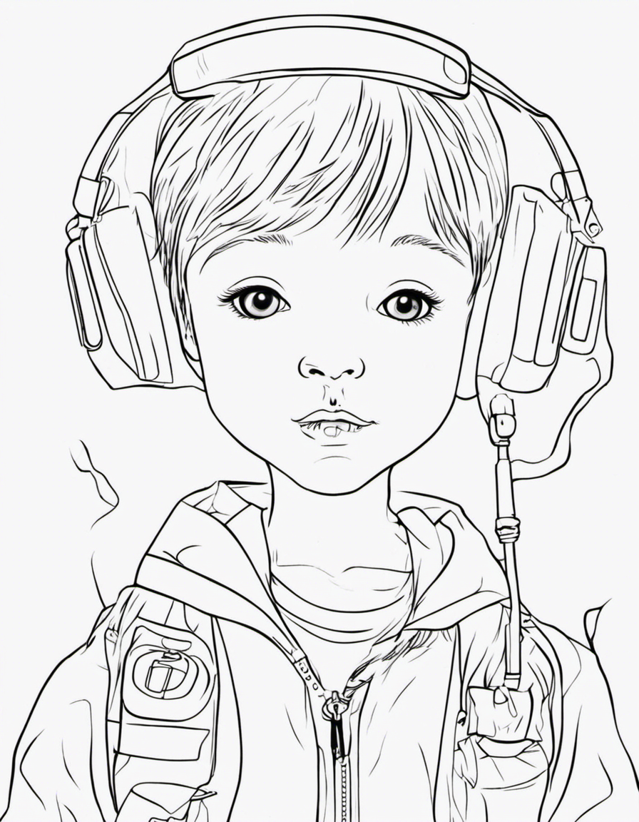 Children coloring page drawing. Monochrome line art of a cute  chibi baby, full white, white fill, (((white background))) coloring page