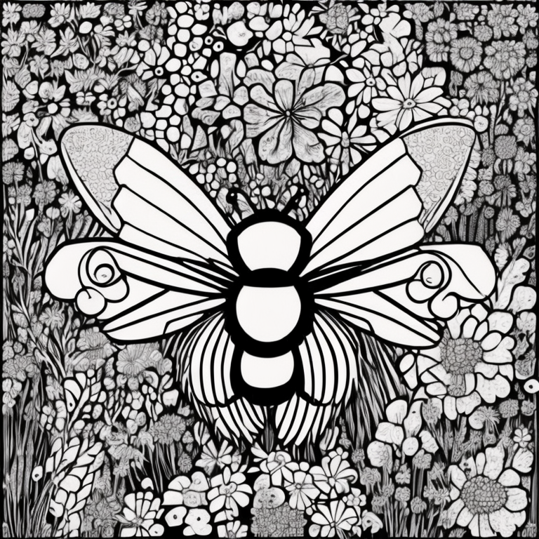 bee on flowers coloring page