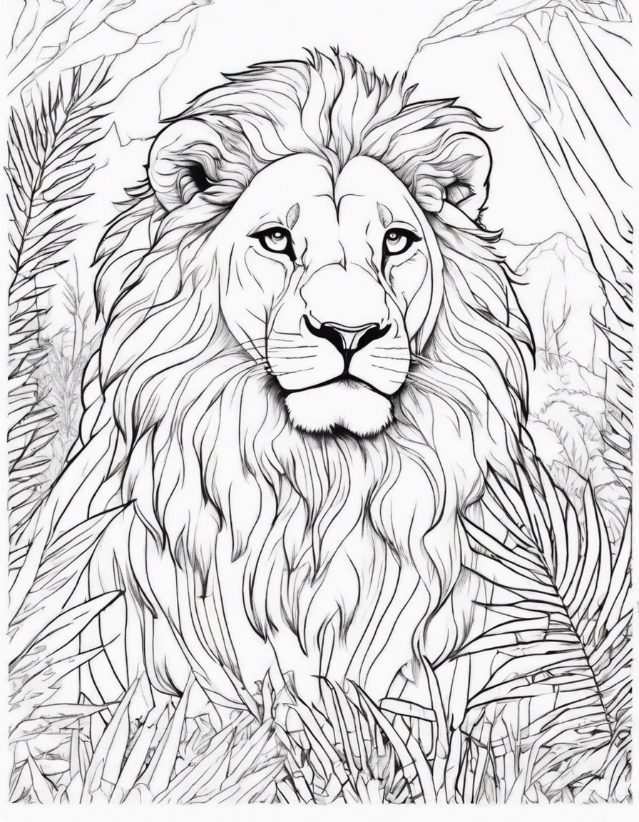 lion in jungle coloring page