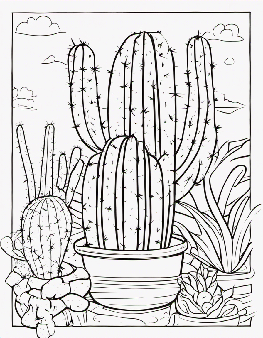 Fun and playful coloring book page of cactus  for children