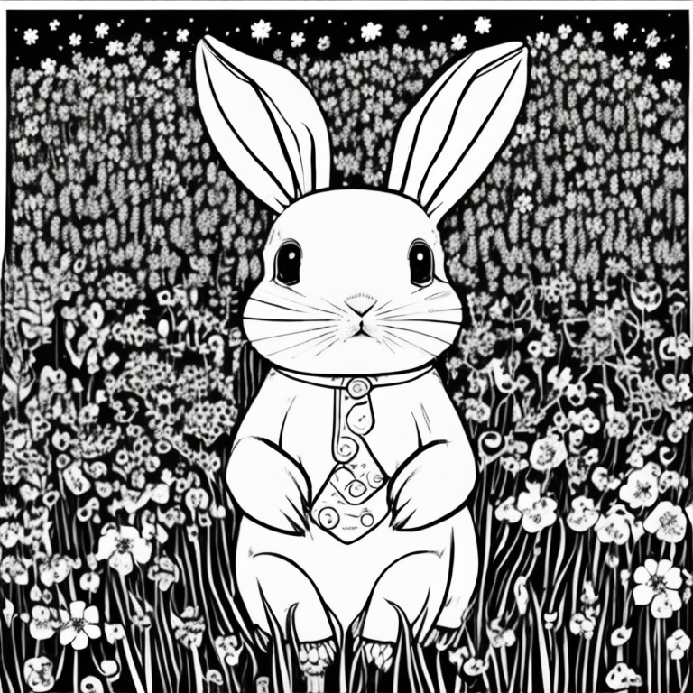 rabbit in a flower field coloring page