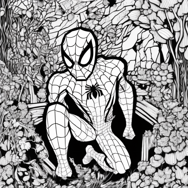 Spiderman in a fairy house in a garden