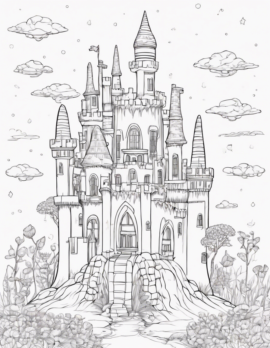 3d mushroom castle coloring page