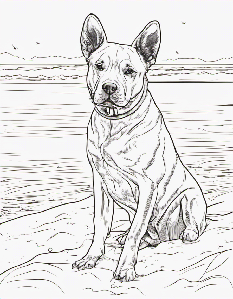 dog in the beach coloring page