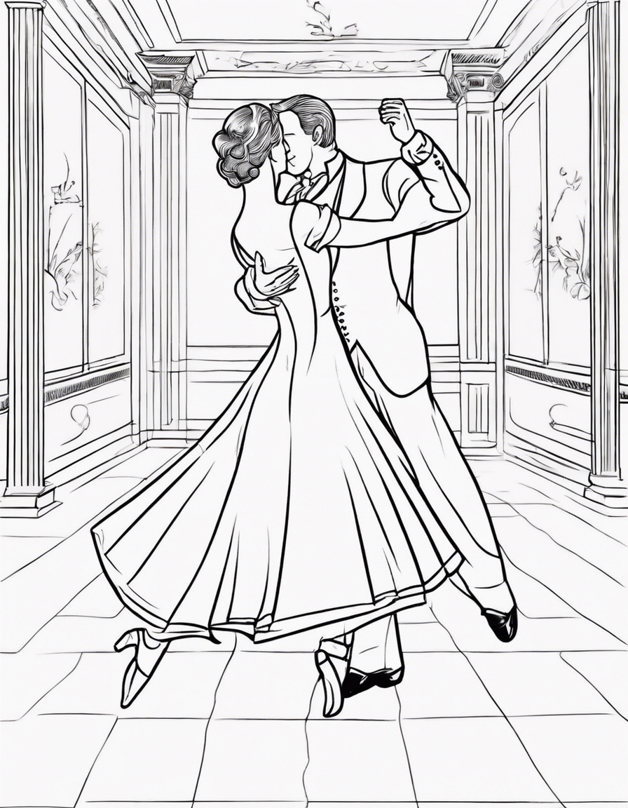 couple dancing in a ballroom 1800's coloring page