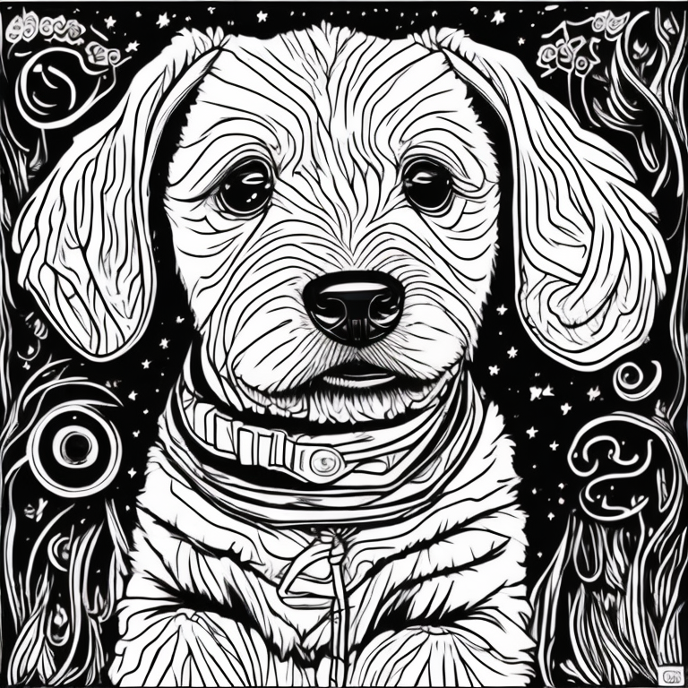 crie um cachorro preto e branco para colorir coloring page