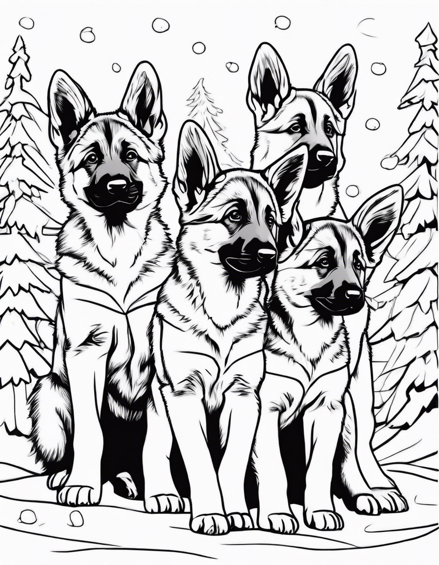 german shepherd puppies playing in the snow coloring page