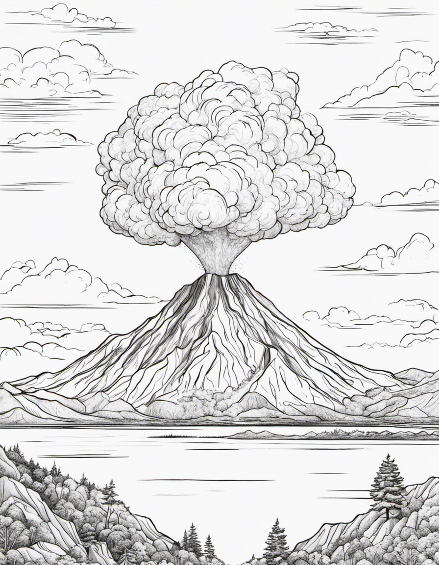 realistic volcano coloring page
