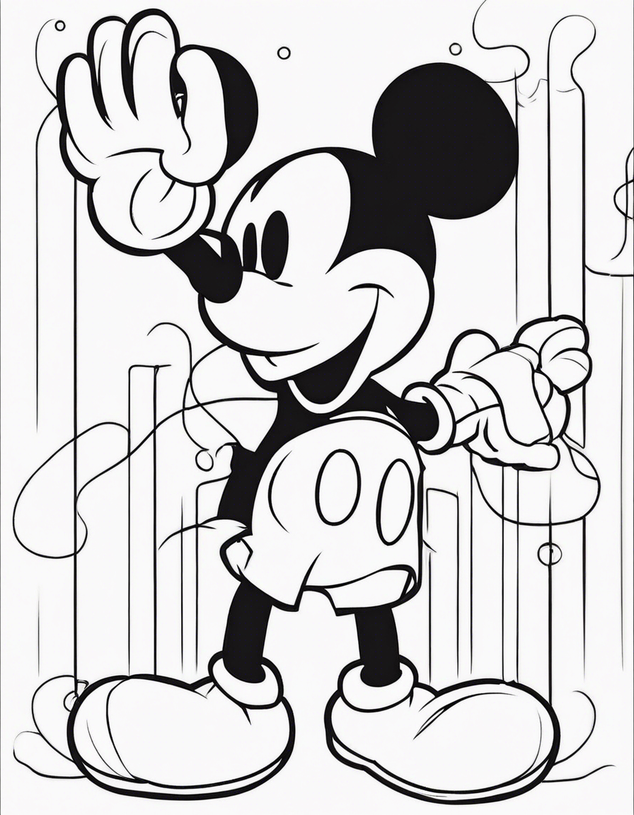 Mickey mouse in black and white coloring page