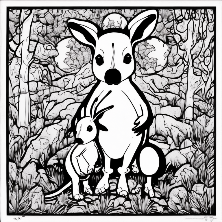 Kangaroo with a baby Kangaroo in the pocket coloring page