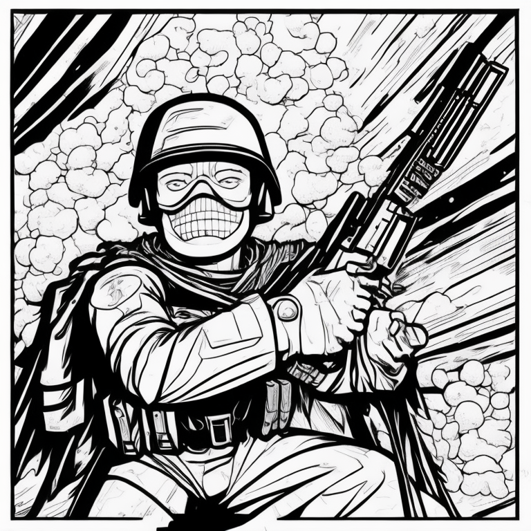 comic style simple soldier illustration coloring page