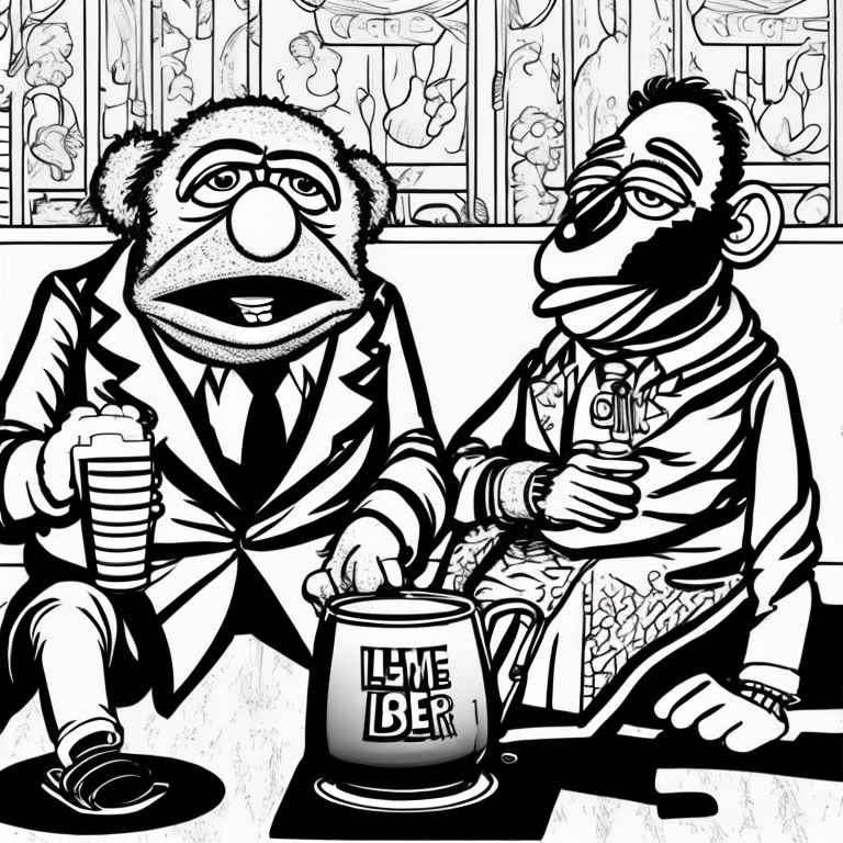 The muppets Statler and Waldorf having a beer with the old man from Restelo coloring page