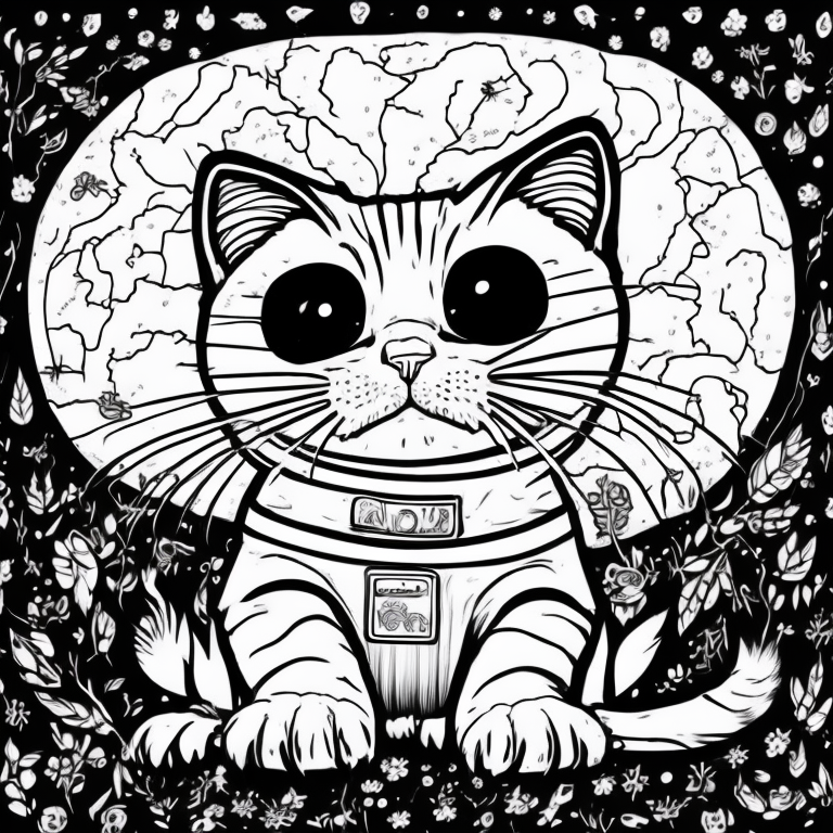 a cute cat illustration coloring page