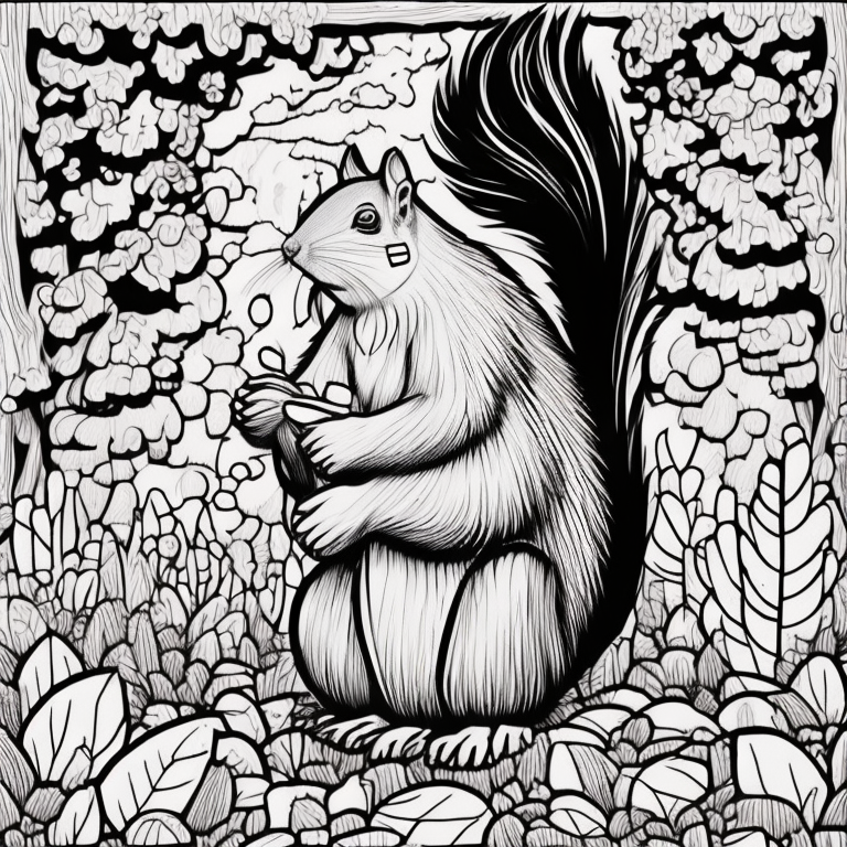 squirrel in the forest coloring page