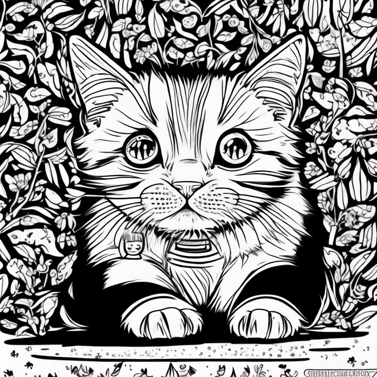 a cute cat with a pen coloring page