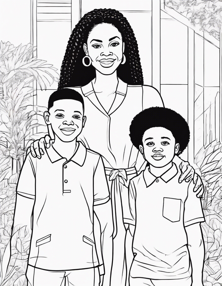 african american family with boy no color coloring page