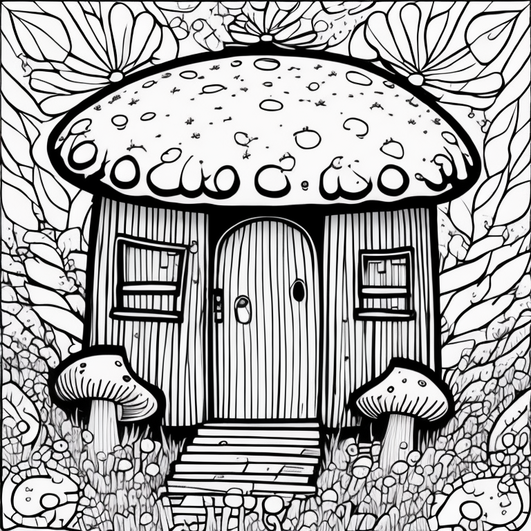 mushroom shaped house, cute coloring page