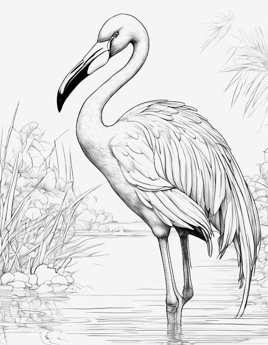 realistic flamingo coloring page