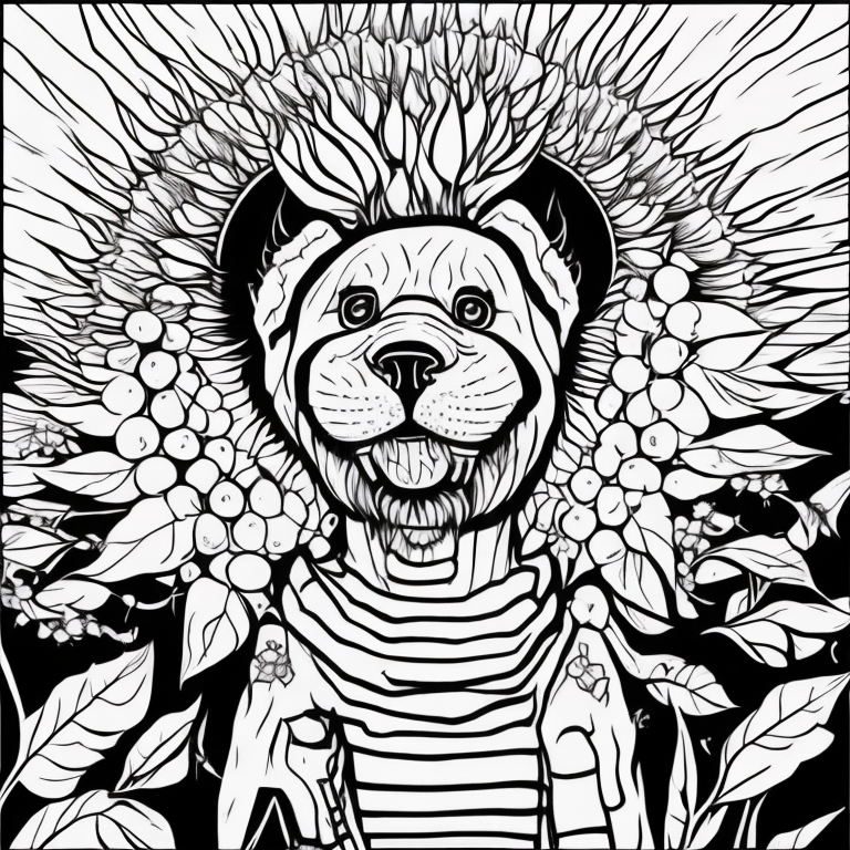 Perro con girasoles coloring page