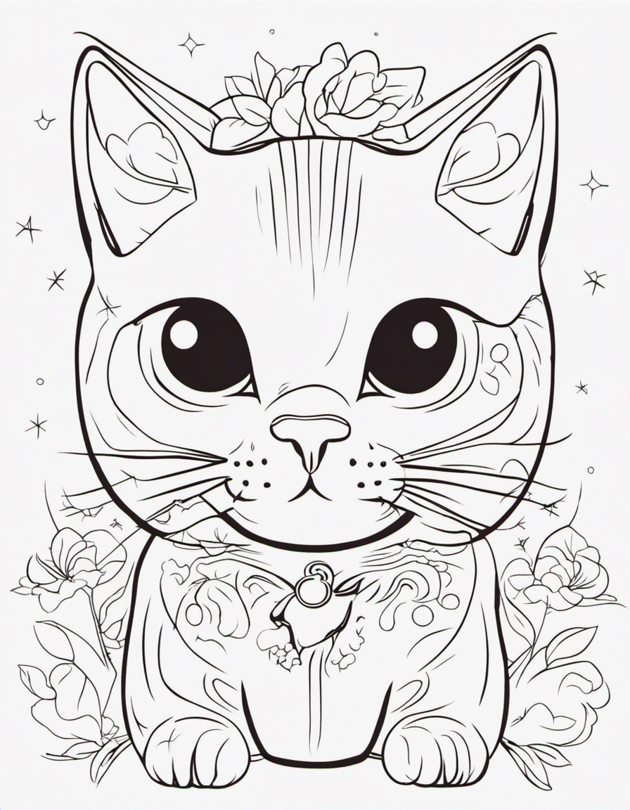 kawaii cat coloring page