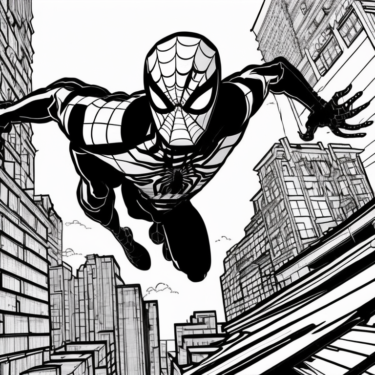 Spider-Man flying between buildings 