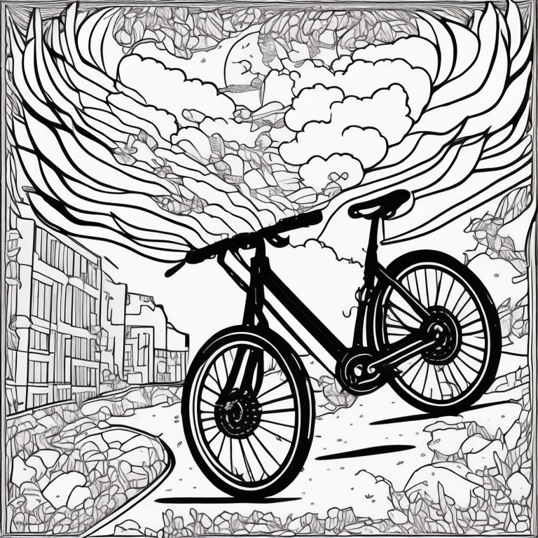 A flying bicycle coloring page