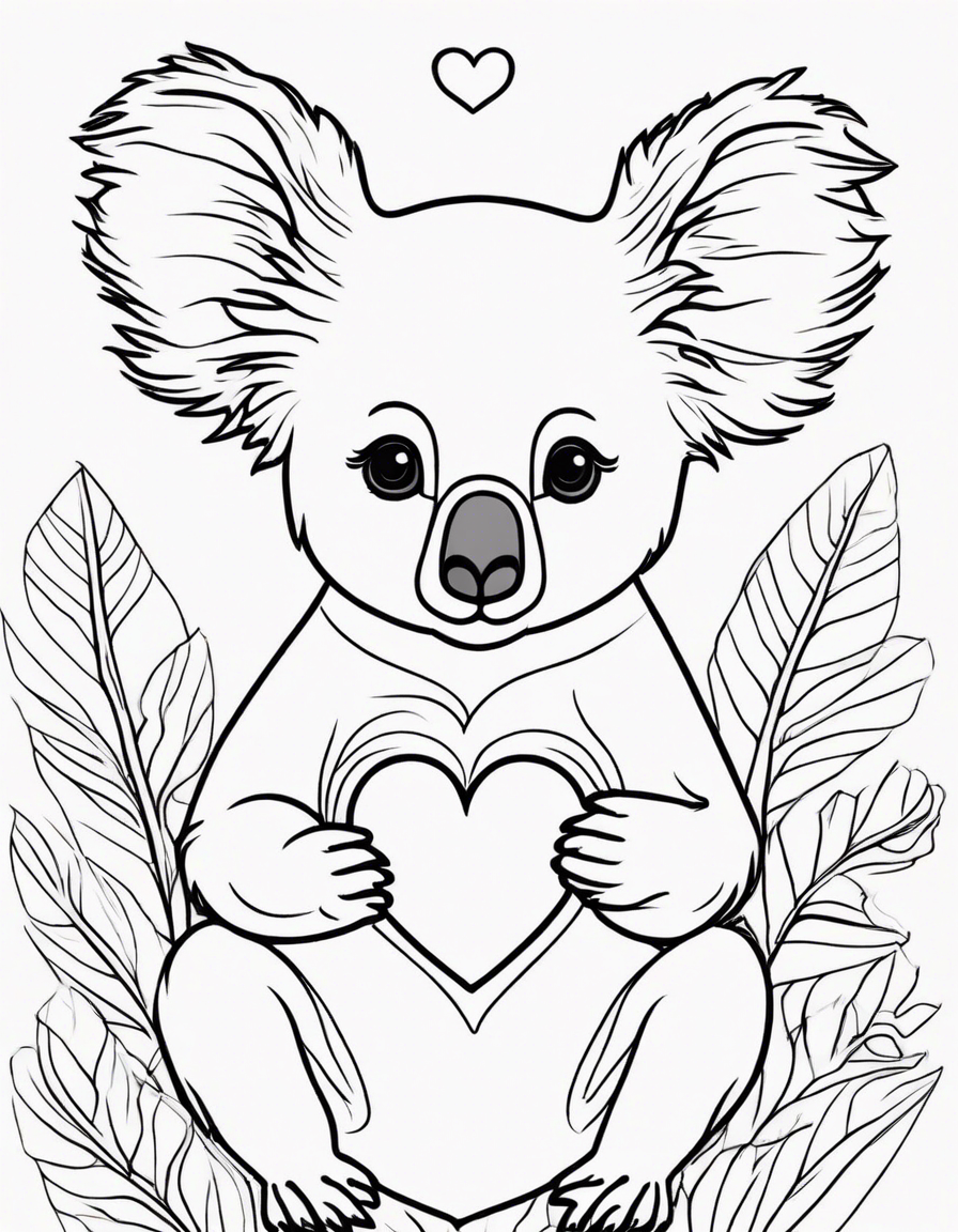 cute koala with a heart coloring page