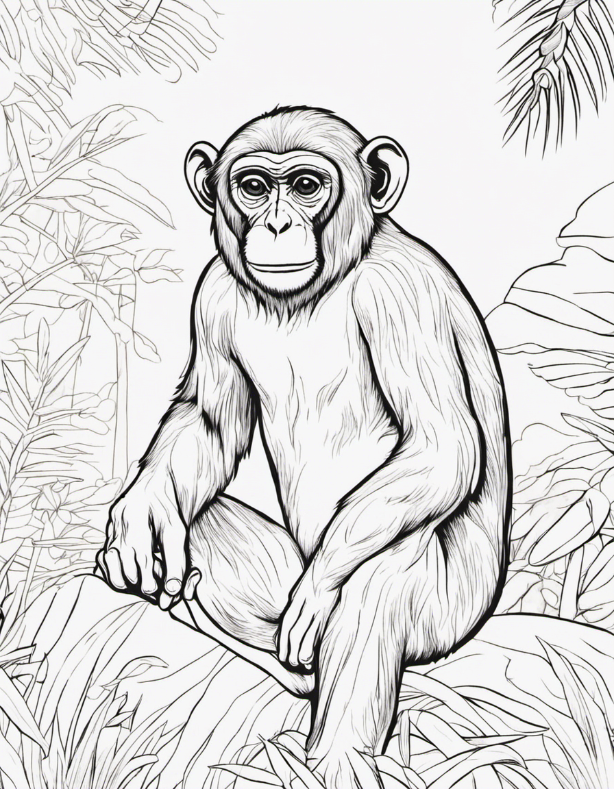 Monkey in the jungle
 coloring page