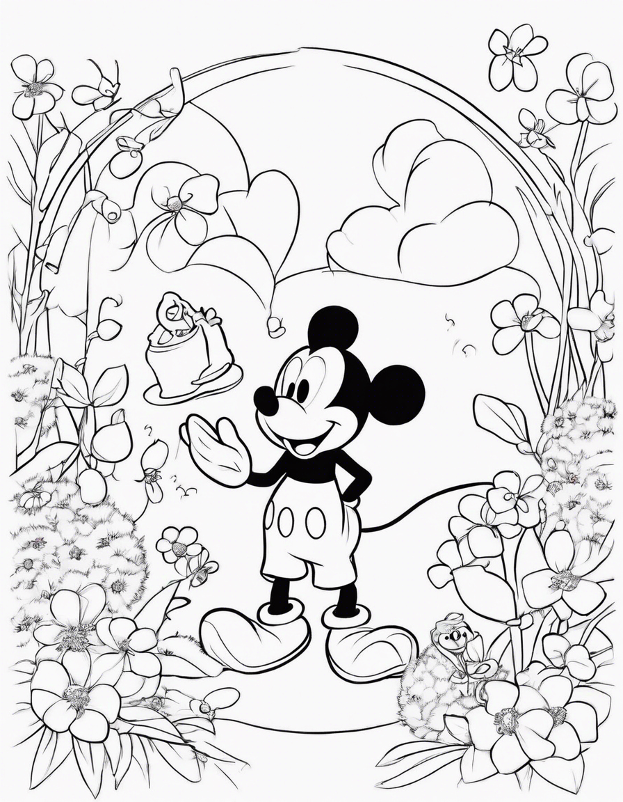 mickey mouse and elmo in the springtime coloring page