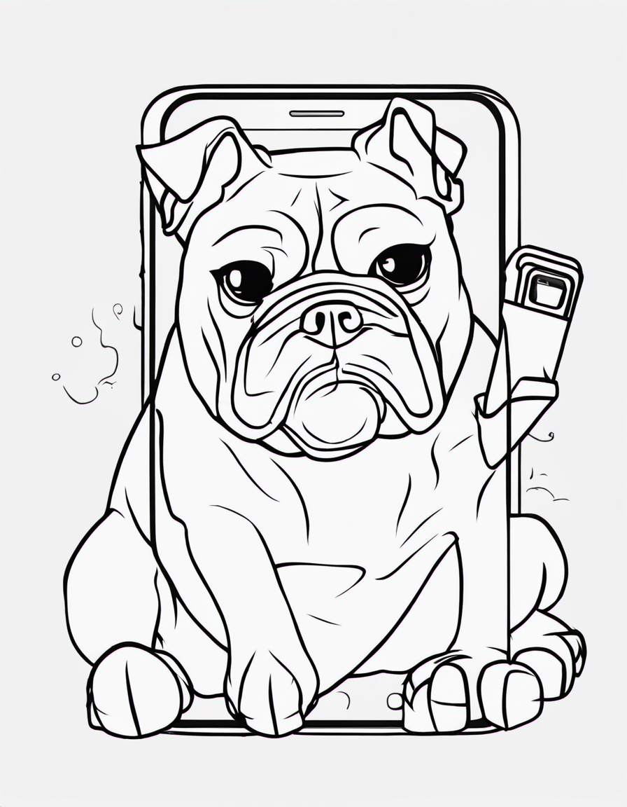 a bulldog playing roblox on his phone coloring page