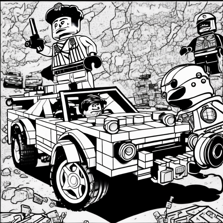 lego police chasing bad guys with cars and helicopters coloring page