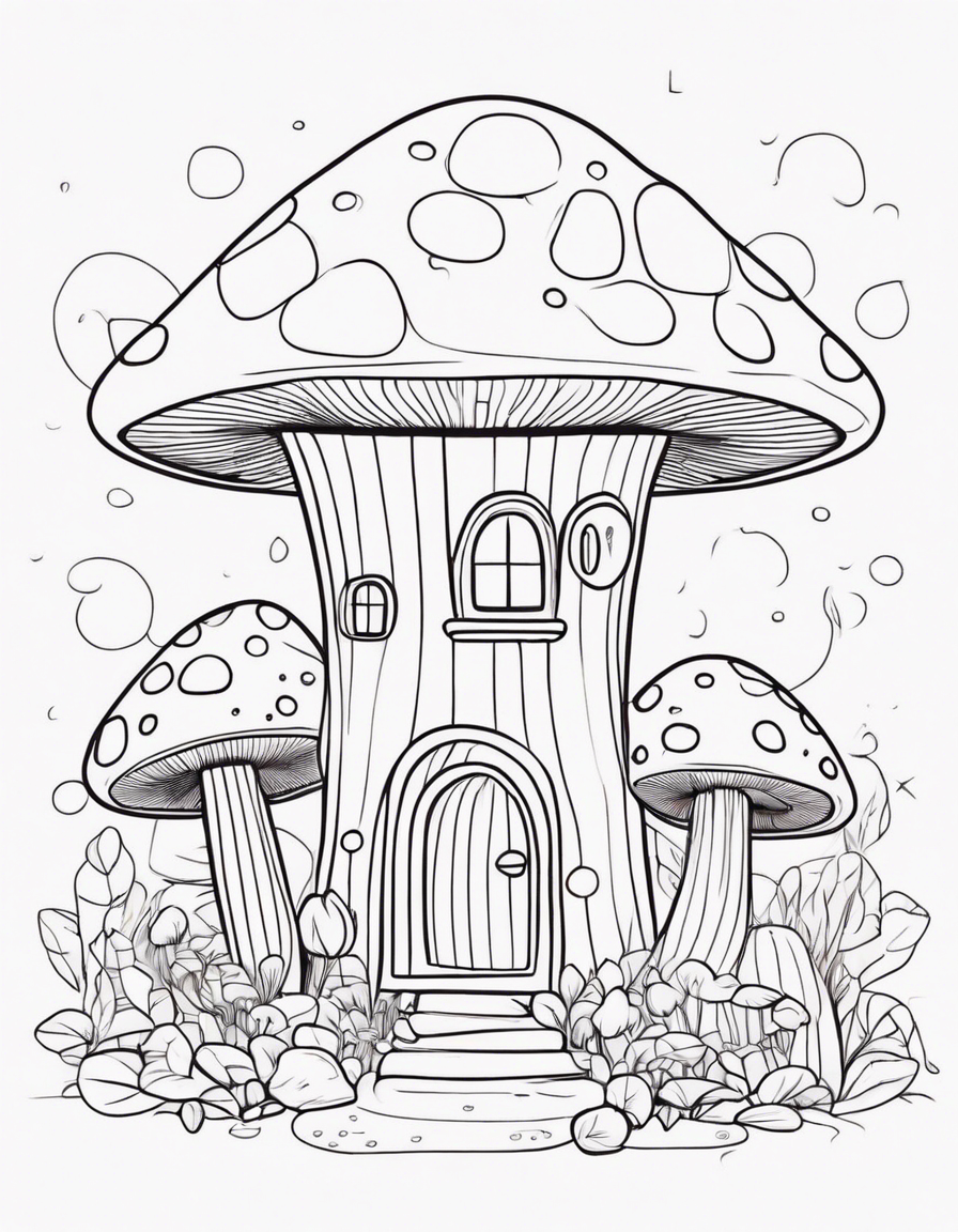 kawaii mushroom house  coloring page