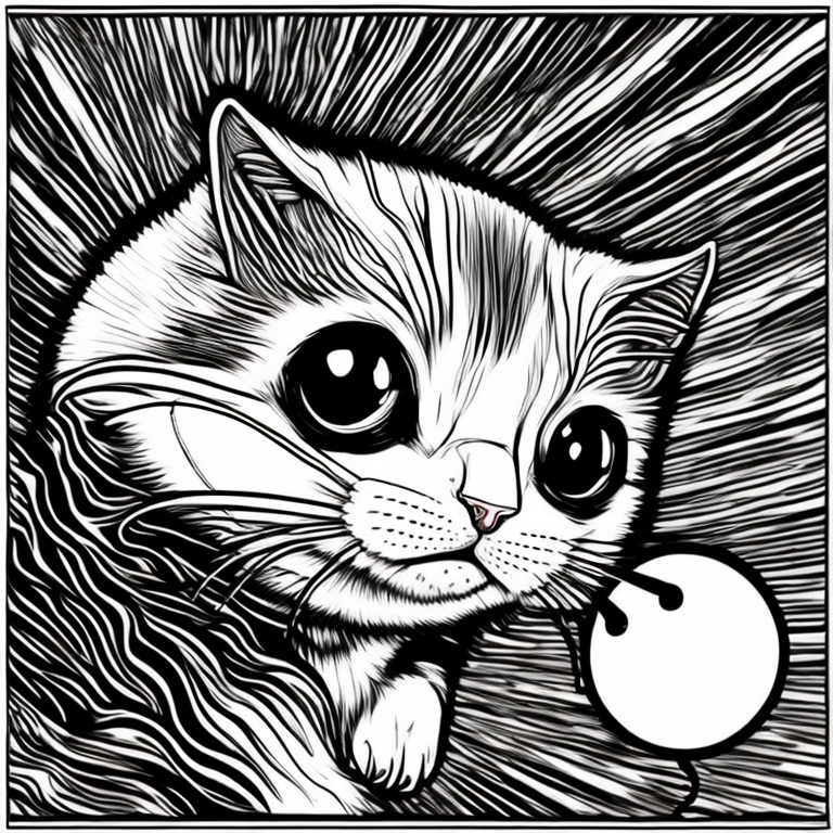 cat playing with a ball coloring page