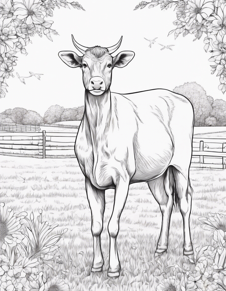 coloring book black and white farm animal page  coloring page