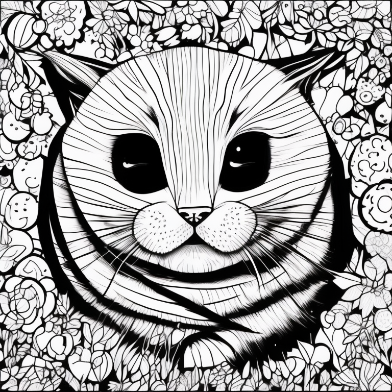 crie um desenho com estilo realista, de um gato misterioso em um parque coloring page