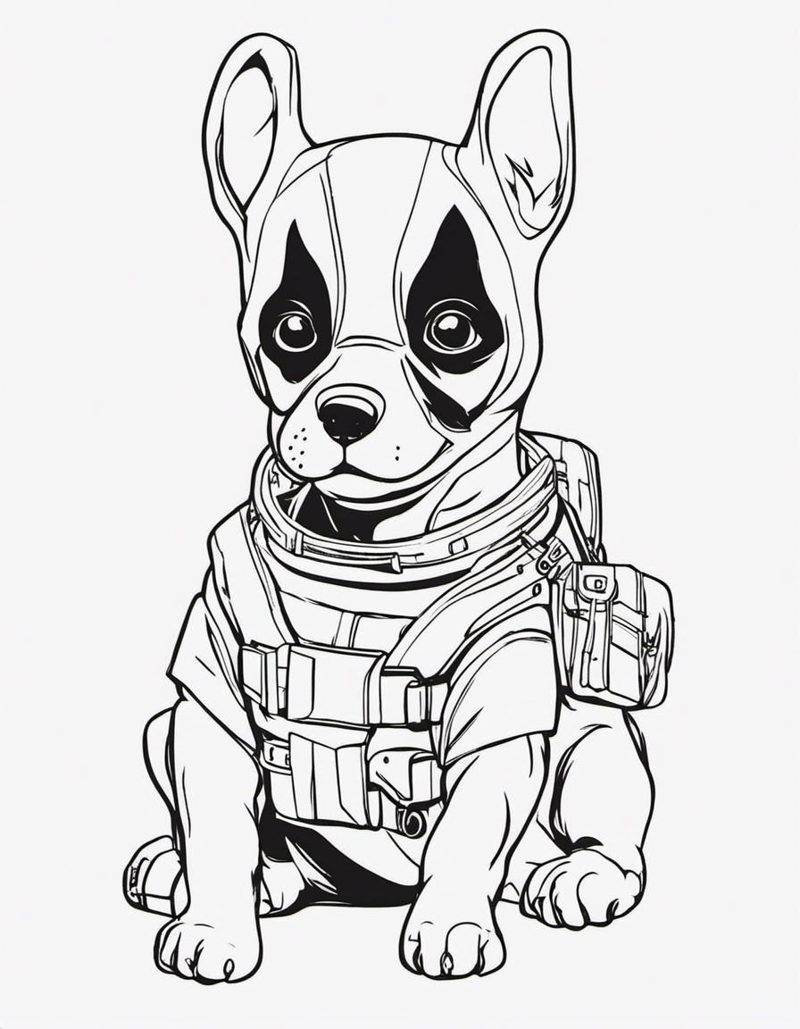 Potrait of Deadpool and cute puppy
 coloring page