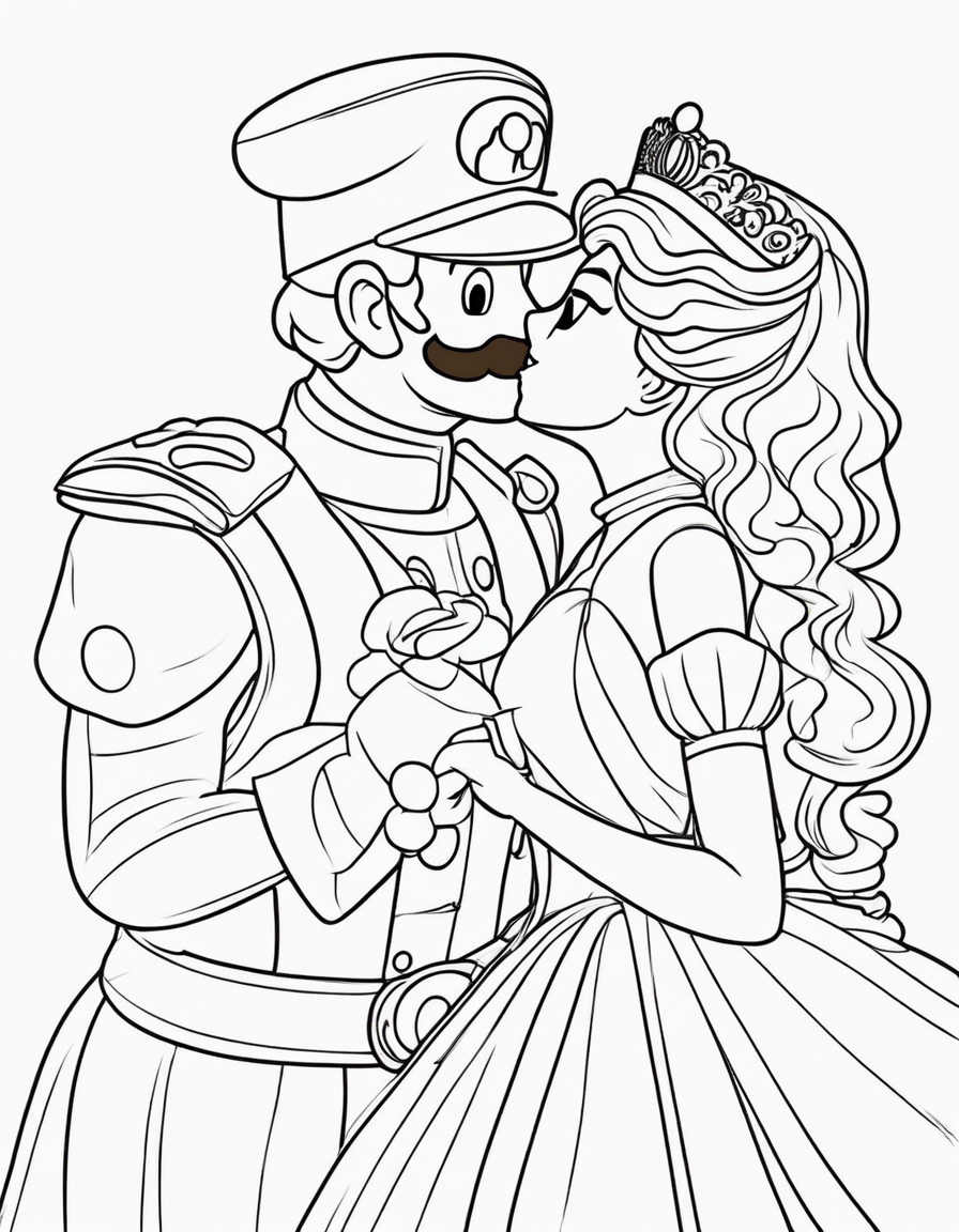 mario kissing princess coloring page