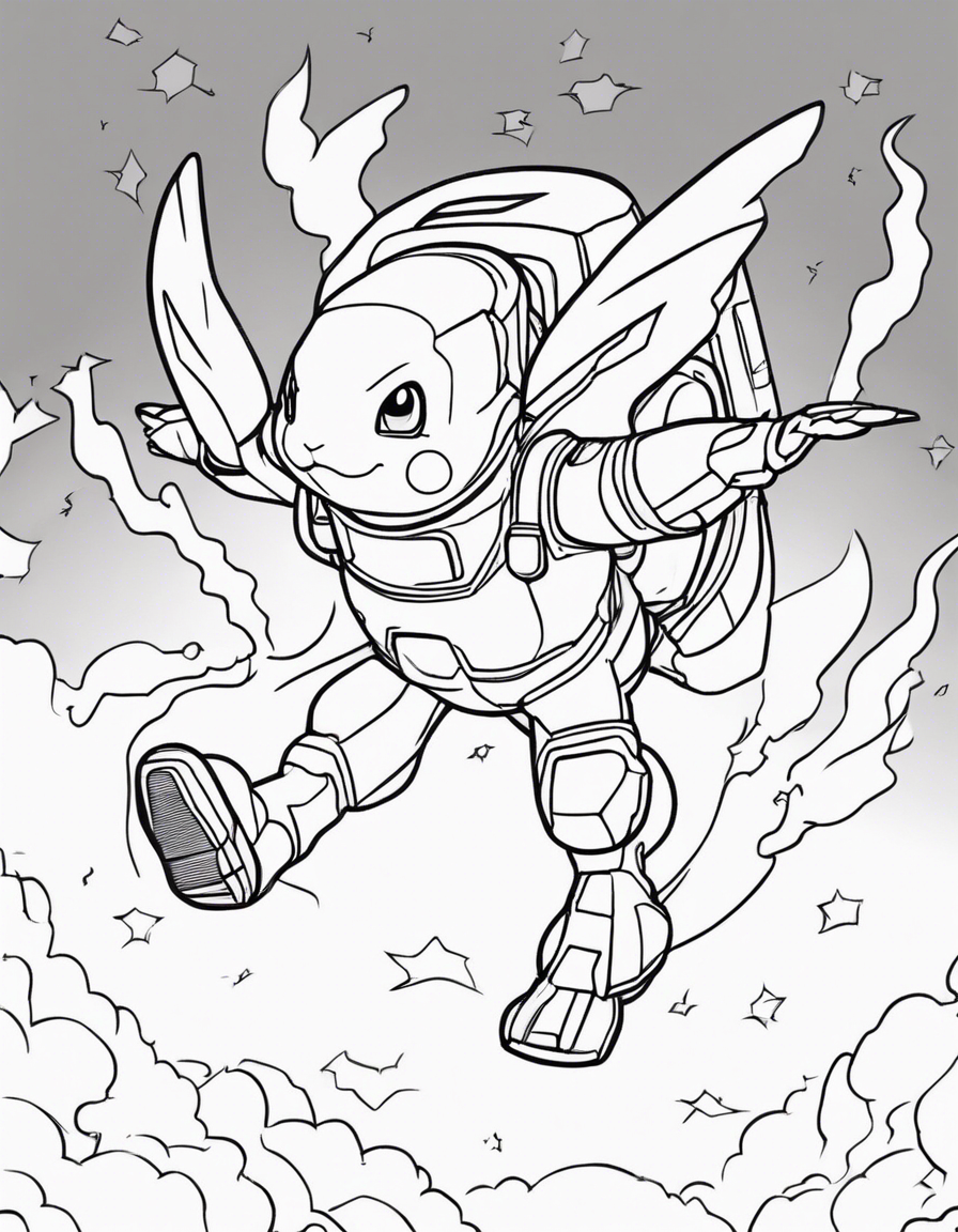 pokemon flying in a jetpack coloring page