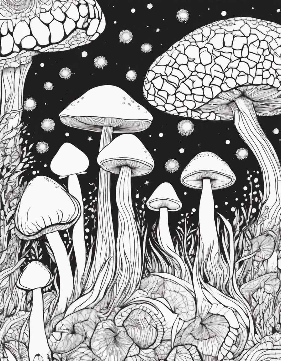 trippy mushrooms  coloring page