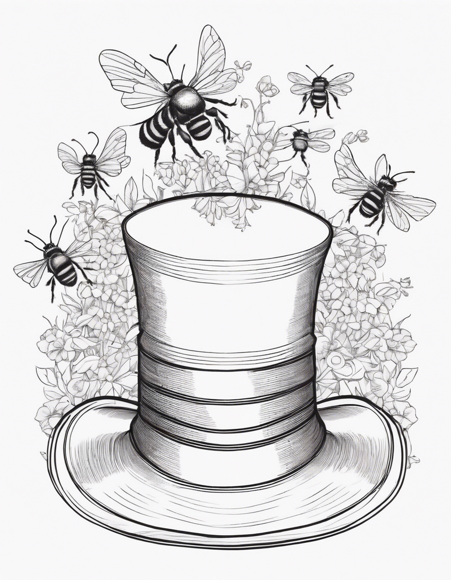 Bumble bee in a top hat coloring page